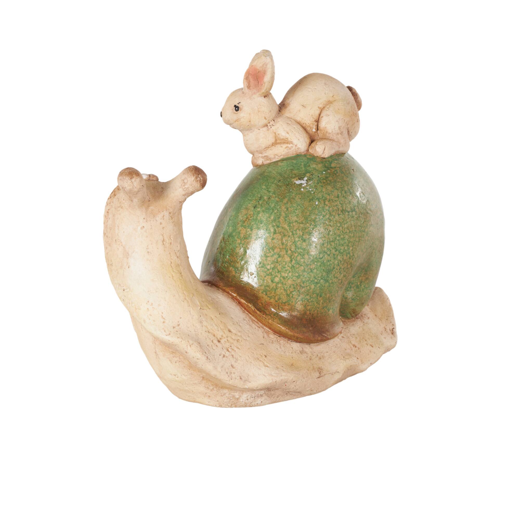 11.75" Cream & Green Magnesium Oxide Snail Garden Sculpture with Rabbit